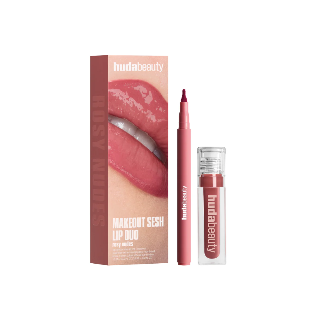 Huda Beauty Makeout Sesh Lip Duo - Rosy Nudes
