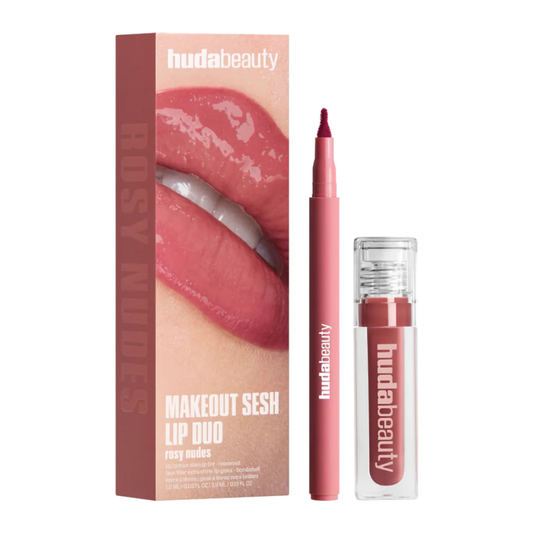 Huda Beauty Makeout Sesh Lip Duo - Rosy Nudes